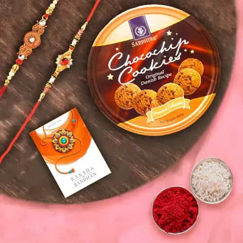 Yummy Danish Butter Cookies with 2 Rakhi and Roli Tika Chawal