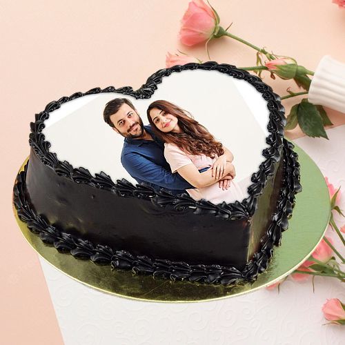 Lovable Heart Shape Photo Chocolate Cake