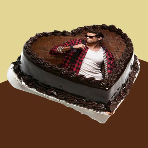 Sumptuous Heart Shape Chocolate Photo Cake