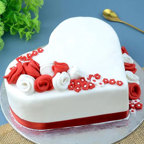 Fresh-Baked Heart Shaped Vanilla Fondant Cake with Rose Design