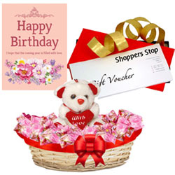 Exciting Combo of Shoppers Stop Gift E Voucher worth Rs.1000 Teddy Corazon Chocolate Basket and Card