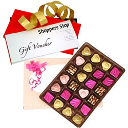 Splendid Gift Combo of Shoppers Stop Gift E Voucher worth Rs.1000 with 24 Pc. Homemade Assorted Chocolate