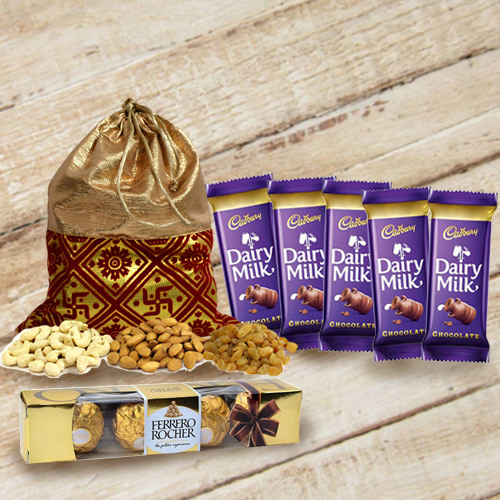 Assorted Dry Fruits Potli with Chocolates Gift Pack