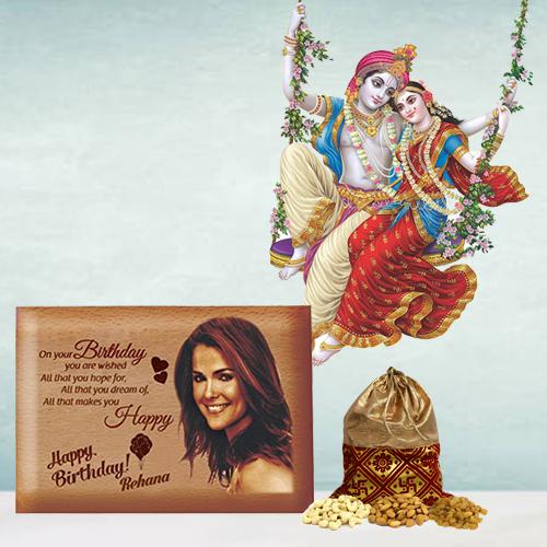 Exclusive Personalized Love Frame Radha Krishna Sticker n Dry Fruits