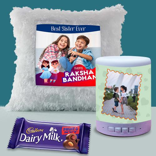 Trendy LED Light Cushion with Personalized Bluetooth Speaker n Cadbury Fruit n Nut