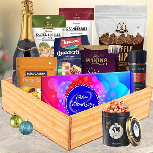 Merry Christmas and Happy New Year 6 Tier Indulgence Gift Basket Tower with  Dried Fruits & Nuts - Gourmet Food Present for Men & Women