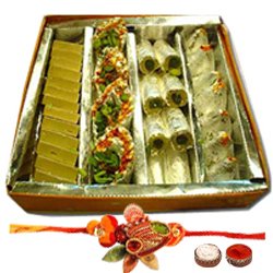 Marvelous Rakhi Bond with Assortment of Sweets from Haldiram and Lovely Free Rakhi Roli Tilak and Chawal for your Dear Brother