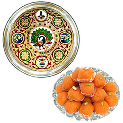 Tasty Haldirams Laddoo N Subh Labh Stainless Steel Thali