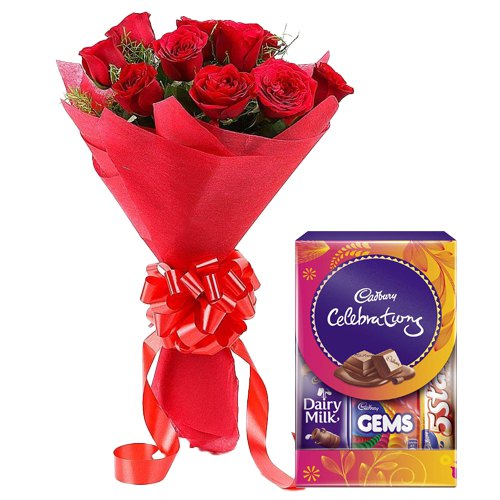 Red Rose Bouquet with Cadbury Mini Celebrations Pack