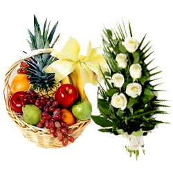 Delightful Fruits Basket N Rose Bouquet