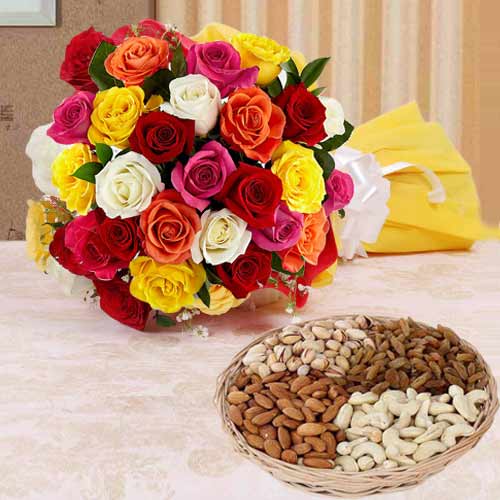 Multicolored Roses with Assorted Dry Fruits