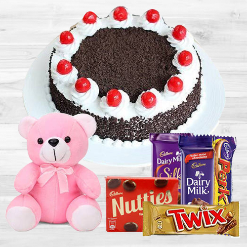 Black Forest Cake with Teddy N Mixed Cadbury Chocolates