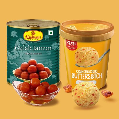 Luscious Haldiram Gulab Jamun with Kwality Walls Butter Scotch Ice-cream