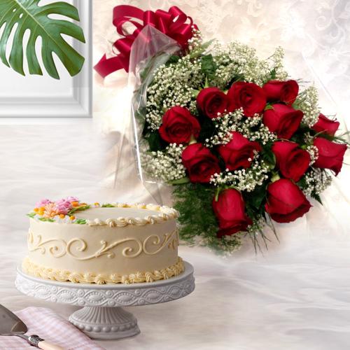 Gift of Dutch Roses with Eggless Cake