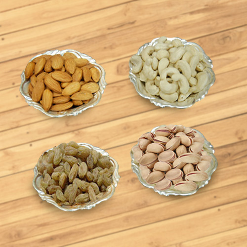 Gift of Dry Fruits with Silver Plated Bowls