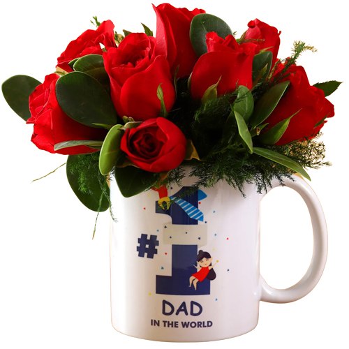 Attractive Roses in Printed Mug for Dad
