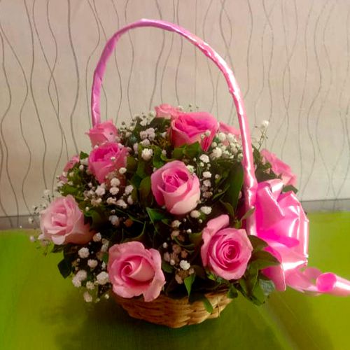 Graceful Basket Arrangement of Pink Roses