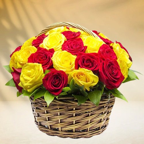 Lovely Red N Yellow Roses Basket