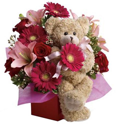 Marvelous Mixed Flowers Arrangement N Teddy