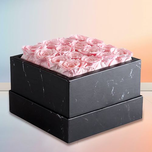 Passionate Pink Roses in Black Cardboard Gift Box