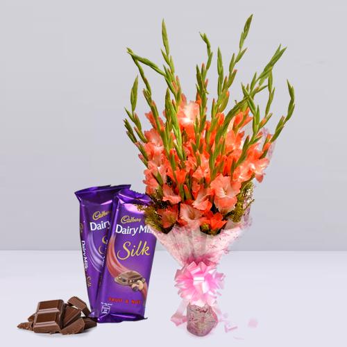 Glorious Gladiolus Bouquet with Cadbury Dairy Milk Silk