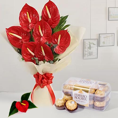 Alluring Anthurium Bouquet with Ferrero Rocher