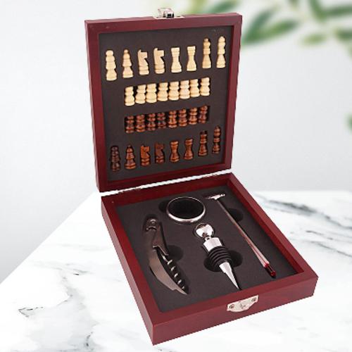Classy 4 Pc Wine Accessories with Chess Gift Set
