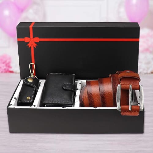 Wonderful Hide and Skin Mens Leather Card Wallet Belt N Keychain