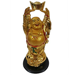 Pleasant Golden Standing Laughing Buddha Holding Ingot