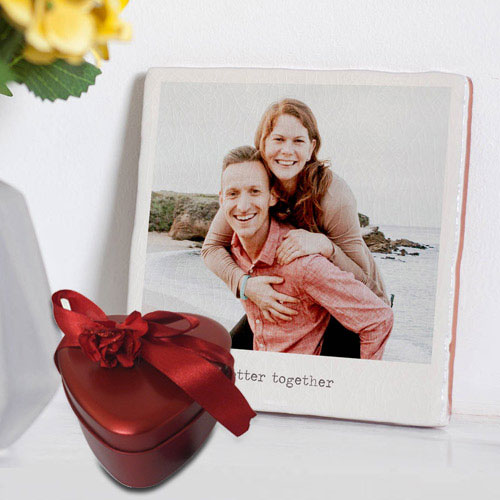 Amazing Personalized Photo Tile with Heart Shape Hand Made Chocolates