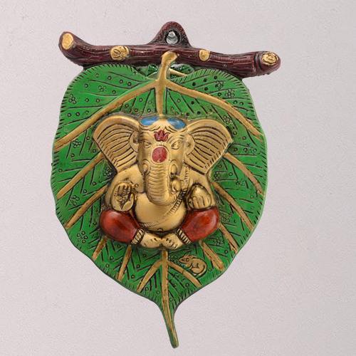 Auspicious Lord Ganesha on Leaf for Wall Decor