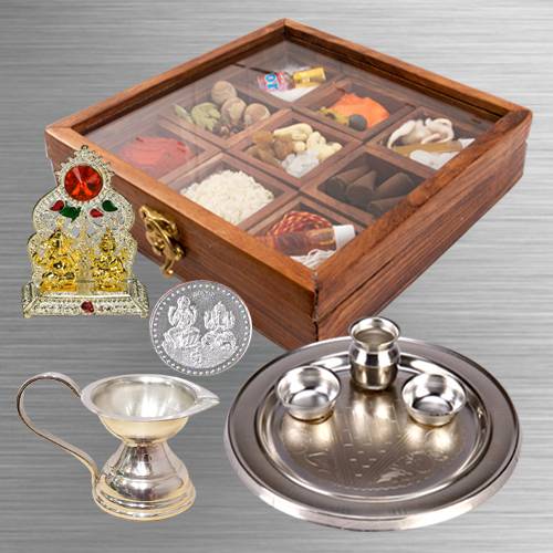 Remarkable Puja Hamper in Wooden Box