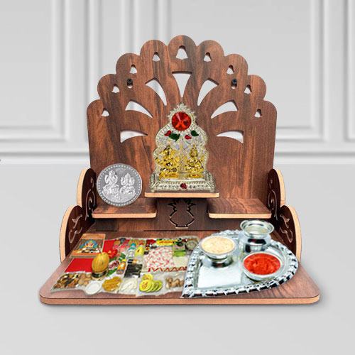 Divine Combo of Wooden Temple N Pooja Essentials