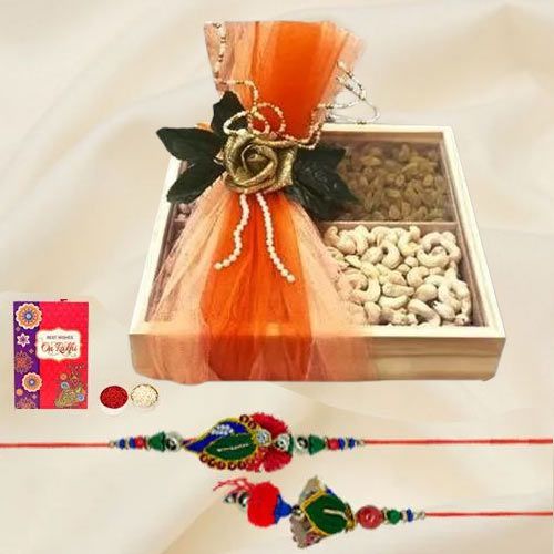 Exquisite Bhaiya Bhabhi Rakhi Set with Dry Fruits n Card