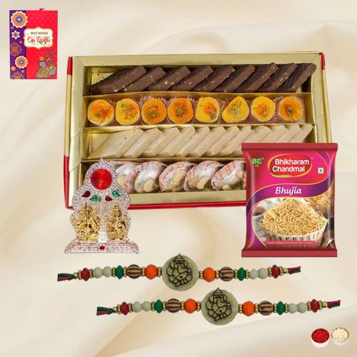 Holy Ganesh Rakhi N Laxmi Ganesh Mandap Assorted Sweets N Snacks