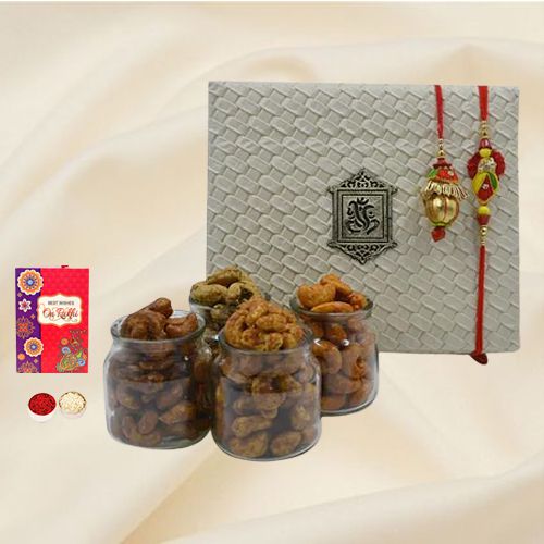 Lovely Bhaiya Bhabhi Rakhi Set with Flavored Cashews