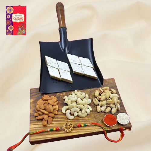 Astonishing Metal OM Rakhi with Kaju Barfi n Dry Fruits