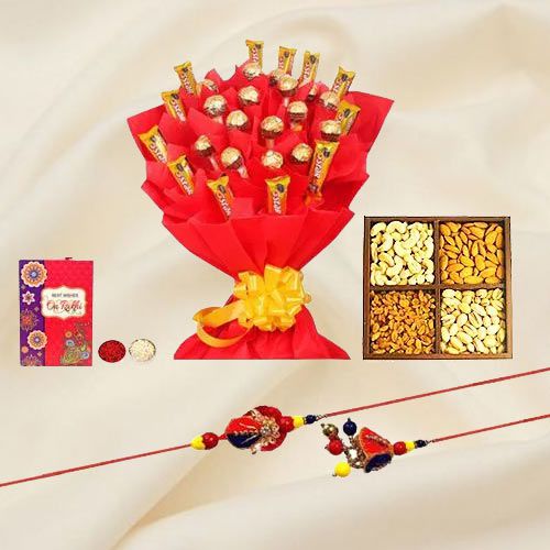 Bhai-Bhabhi Rakhi N Chocolaty Bouquet