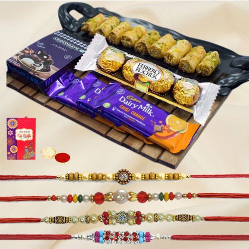 Designer Rakhi Set with Diva Roll Baklawa n Choco Feast