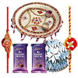 Wonderful Pooja Thali Yummy Kaju Katli Gift E Voucher from Pantaloons with 2 free Rakhi Roli Tilak and Chawal