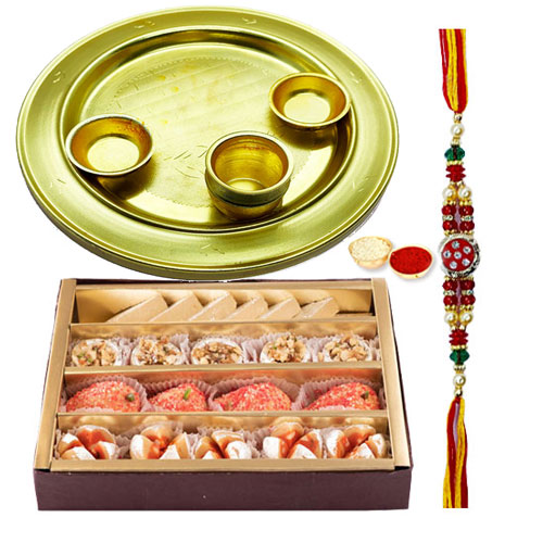 Haldirams Assorted Sweets N Silver Plated Rakhi Thali