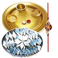 Special Gold Plated Pooja Thali with Haldirams Kaju Katli