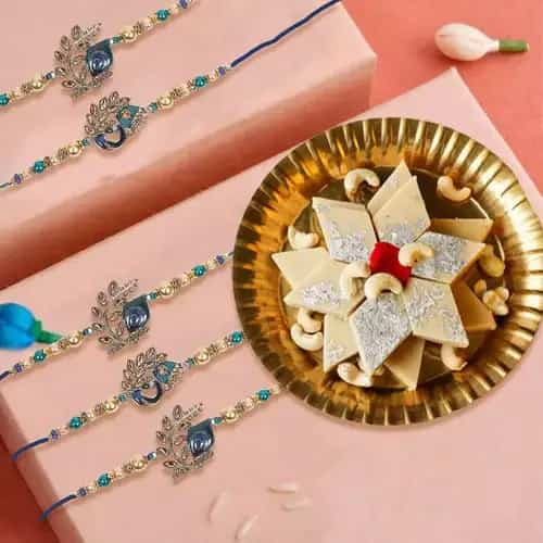 Exciting Rakhi Set of 5 with Kaju Katli