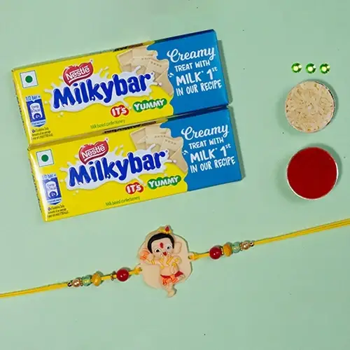 Elegant Ganesha Rakhi N Milkybar Chocolate Combo