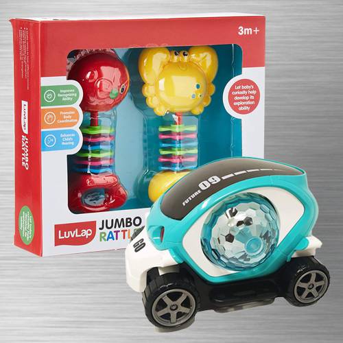 Exclusive 360 Degree Rotating Stunt Car N Fish Teether Rattles